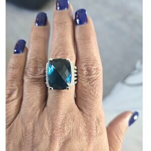 David Yurman 20x15mm Wheaton Hampton Blue & Diamonds Ring Size 9